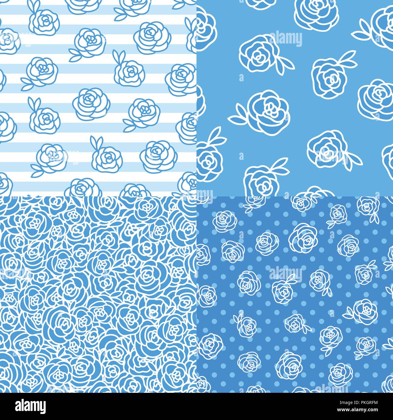 Impostare il vettore inverno seamless pattern. Rose fiore del disegno a mano illustrazione bianco isolato su sfondo blu. Illustrazione Vettoriale