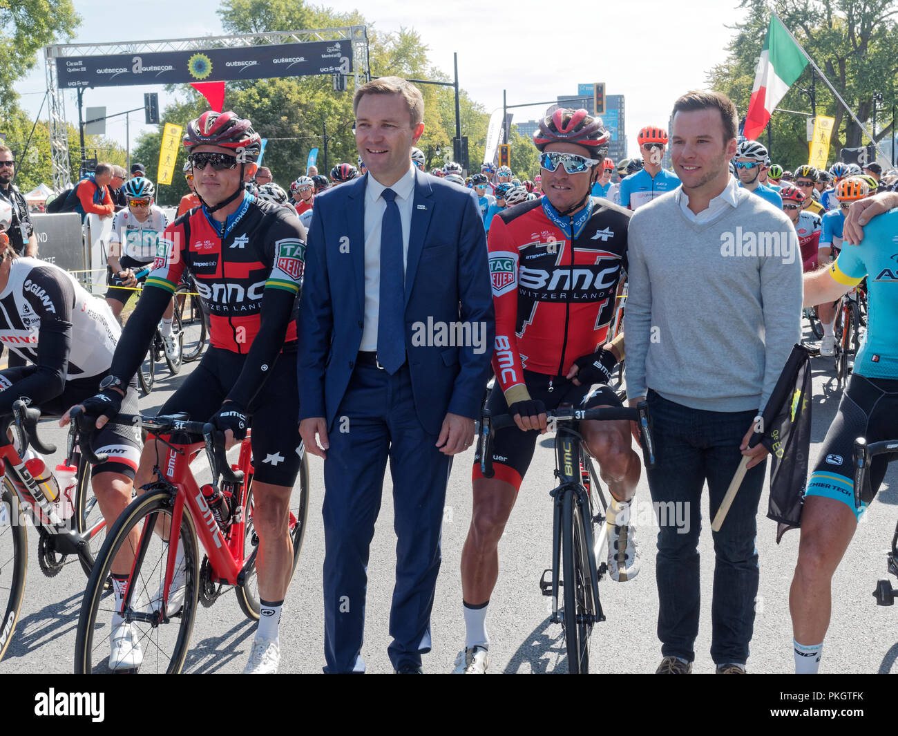 Montreal, Canada, 9/9/2018.UCI Presidente David Lappartient presso la linea di partenza del Grand Prix Cycliste gara di Montreal. Foto Stock