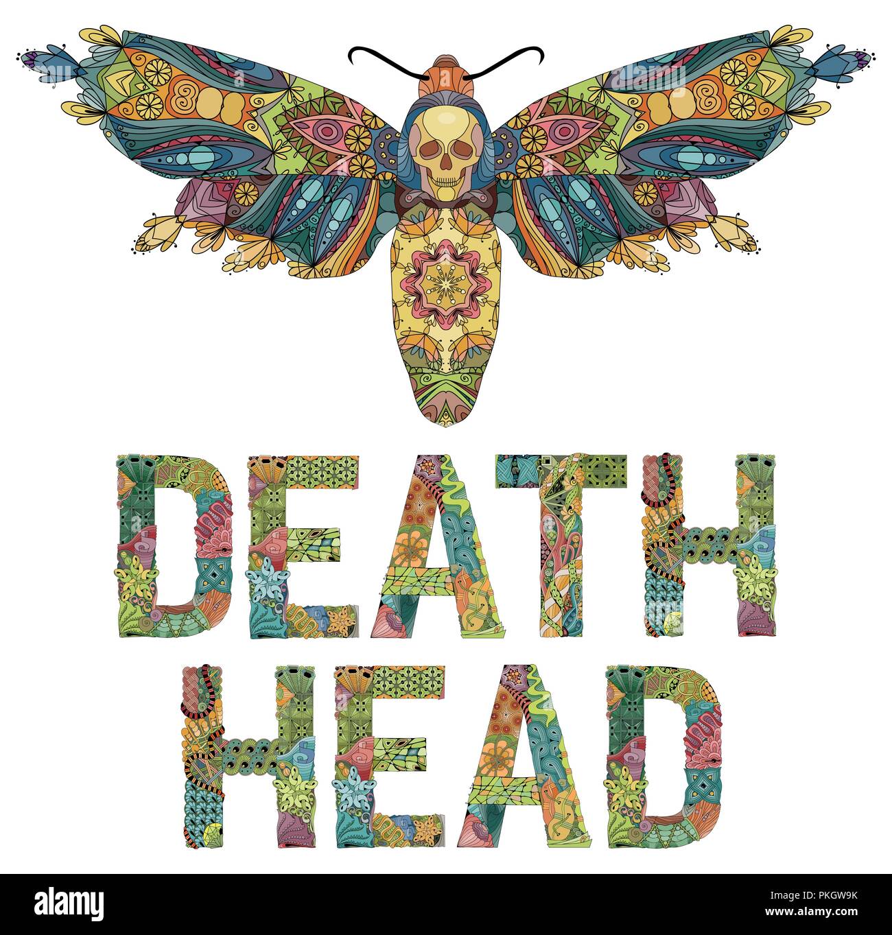 Zentangle stilizzata morte a farfalla falena testa. Disegnata a mano in pizzo illustrazione vettoriale Illustrazione Vettoriale