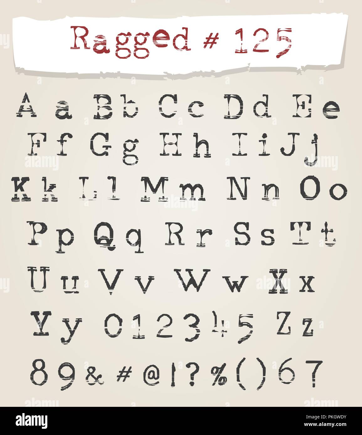 Disegnata a mano Ragged Typewriter Font. La calligrafia alfabeto latino con effetti grunge. Illustrazione Vettoriale. Illustrazione Vettoriale