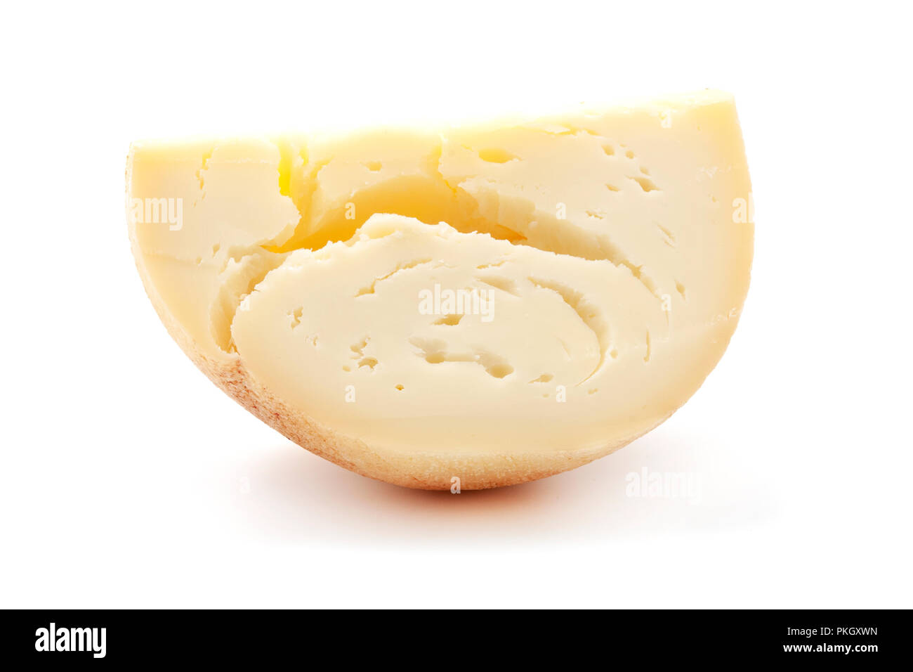 Pallone di Gravina (formaggio di latte vaccino dalla Puglia, Italia) su uno sfondo bianco Foto Stock