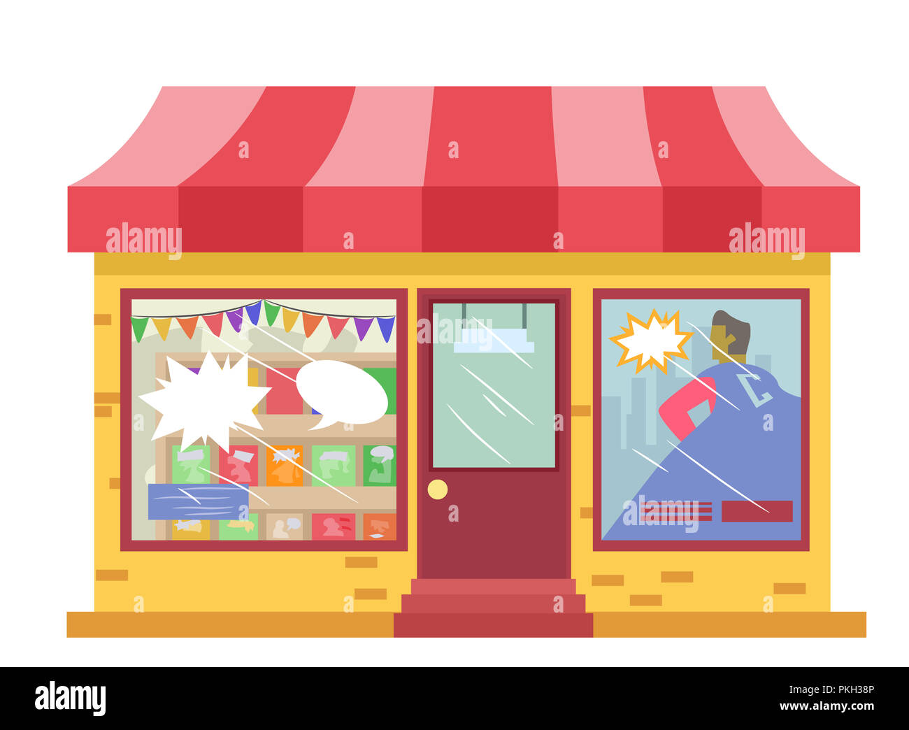 Illustrazione di un Comic Book Store con diversi libri di fumetti sul display Foto Stock