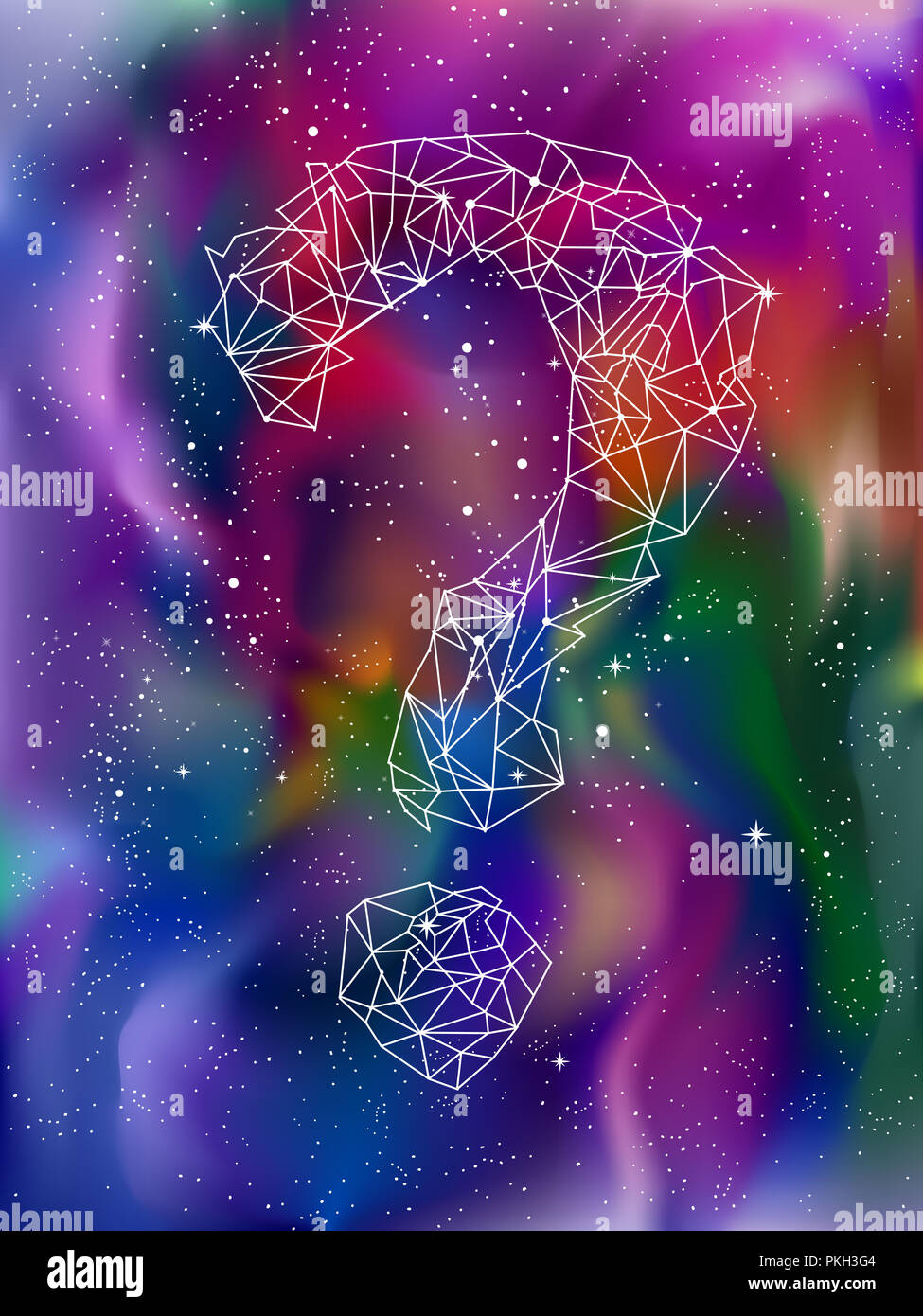 Illustrazione di una astratta geometrica costellazione a stella formando un punto interrogativo eps10 Foto Stock