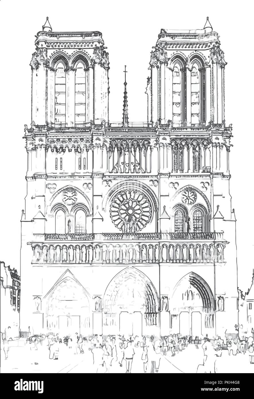 Illustrazione Vettoriale, in stile sketch, di Notre Dame de Paris - Parigi, Francia Illustrazione Vettoriale