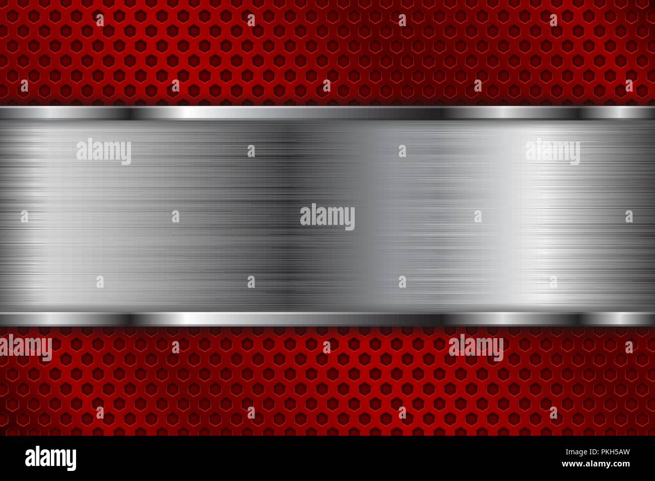 Metallo spazzolato sulla piastra forata rosso sfondo Illustrazione Vettoriale