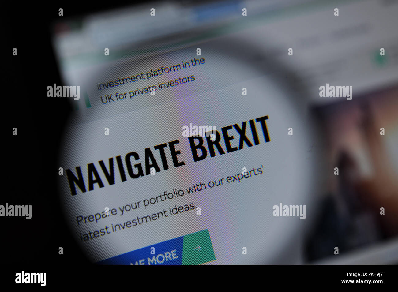 Navigare Brexit visto sul Hargreaves Lansdown website visto attraverso una lente di ingrandimento Foto Stock