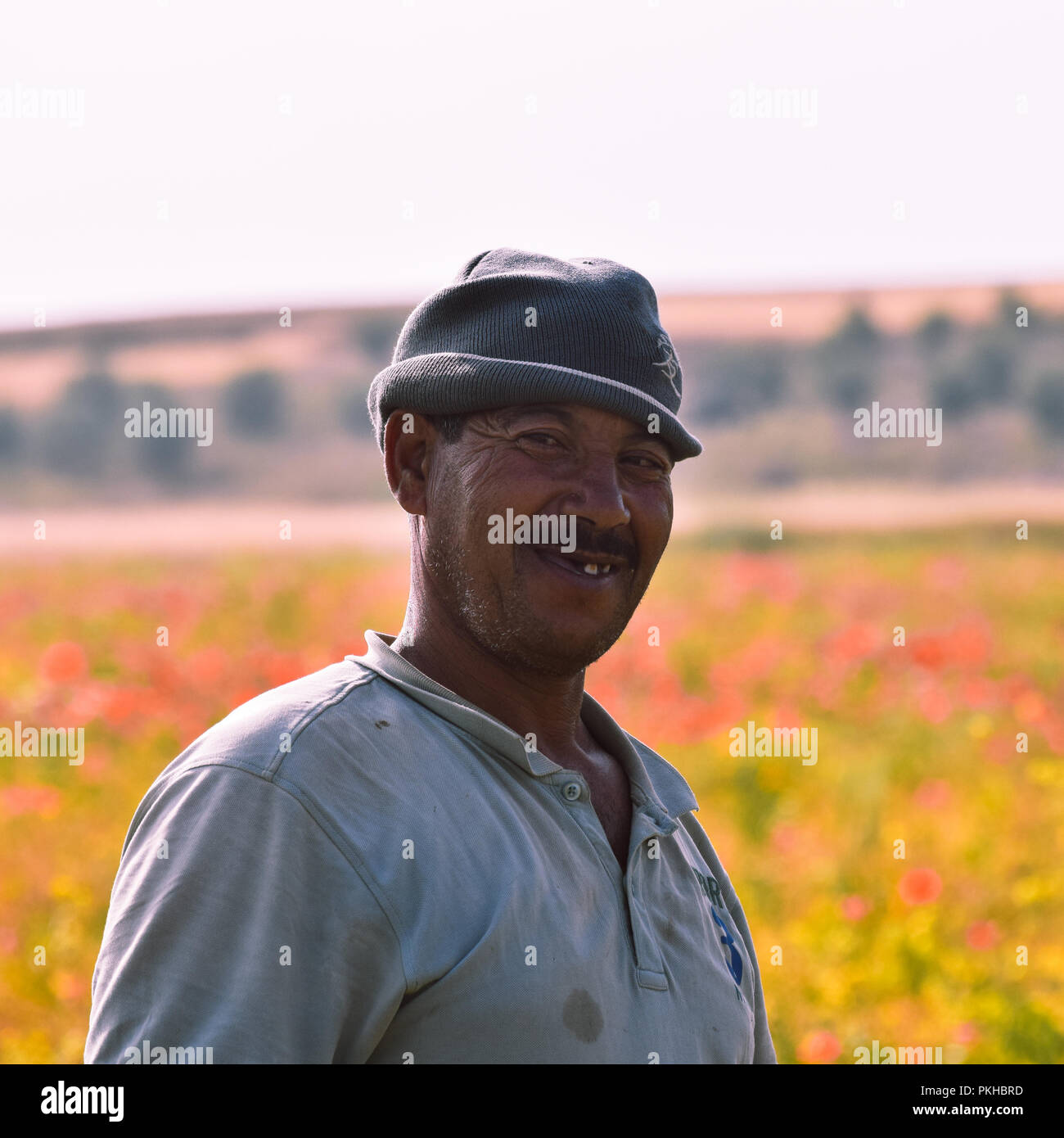 Terra tradizionale lavoratore in Marocco Foto Stock
