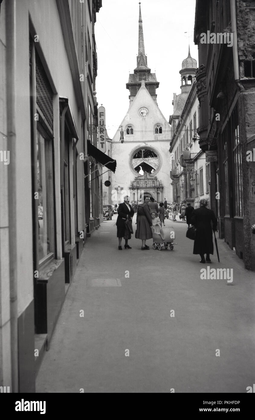Degli anni Cinquanta, storico Street, Colonia, Germania. Foto Stock