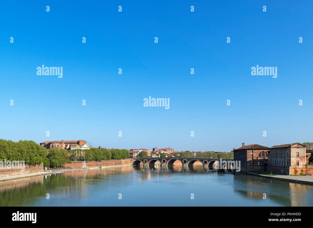 Vista dal Pont Saint-Pierre (St Pierre ponte) oltre il fiume Garonne guardando verso il Pont Neuf,Toulouse, Languedoc, Francia Foto Stock