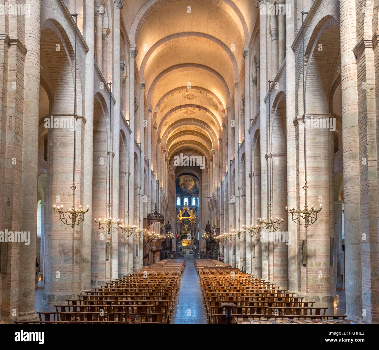 Basilica di St Sernin, Toulouse. Interno della Basilica Saint-Sernin, luogo Saint-Sernin, Toulouse, Languedoc, Francia Foto Stock