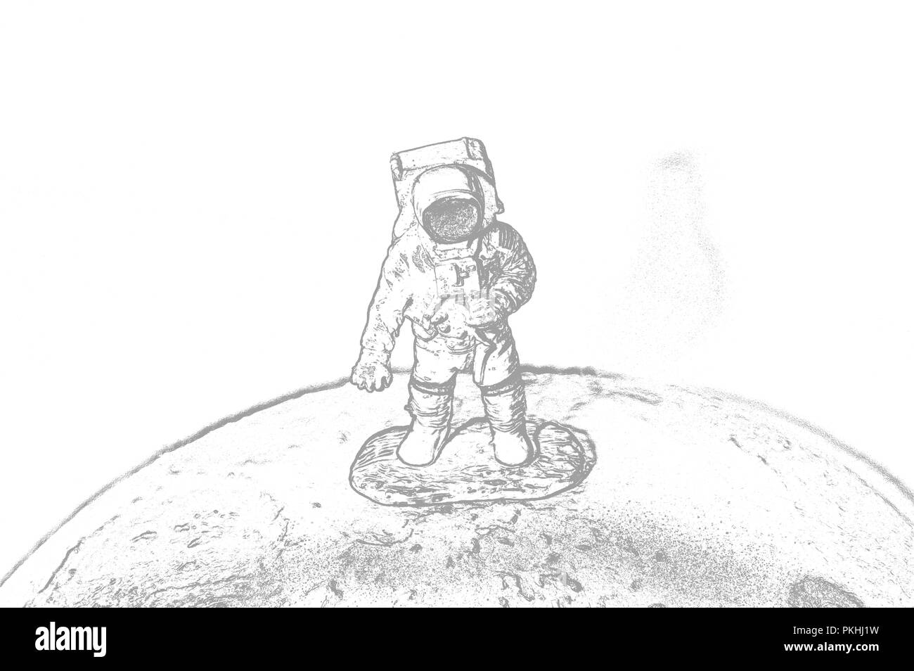 Un astronauta sulla luna in una tuta spaziale. Illustrazione Foto Stock