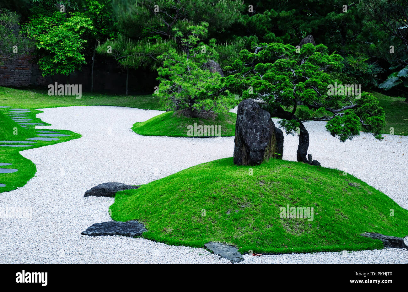 Un giapponese Giardino Zen all'interno di Taipei Taiwan l'Orto Botanico. Foto Stock