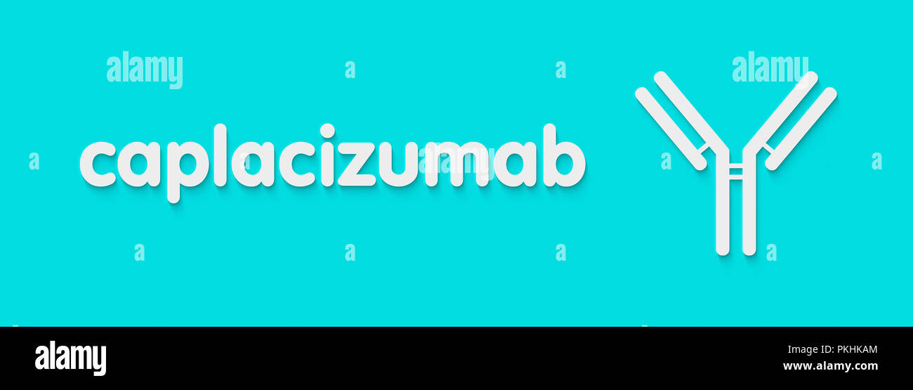 Caplacizumab per singole variabili di anticorpo di dominio di farmaco. Obiettivi Il fattore di von Willebrand (VWF). Nome generico e stilizzata rappresentazione di anticorpo. Foto Stock