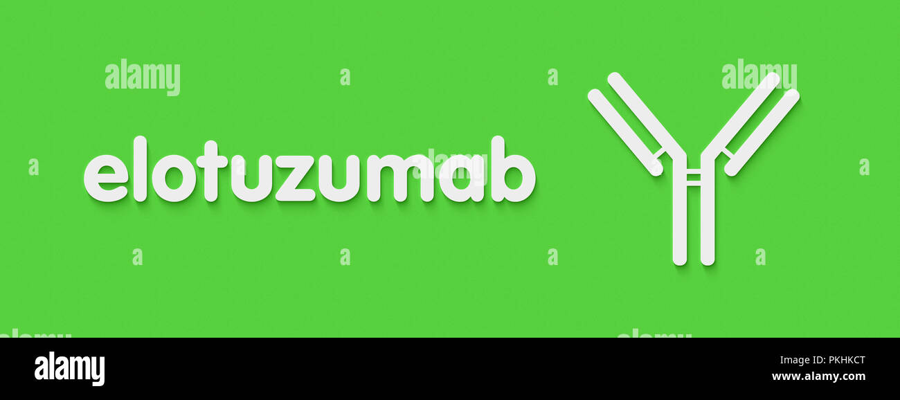 Elotuzumab anticorpo monoclonale farmaco. Obiettivi SLAMF7 (CD319) ed è utilizzato per il trattamento del mieloma multiplo. Nome generico e anticorpo stilizzata offrono Foto Stock