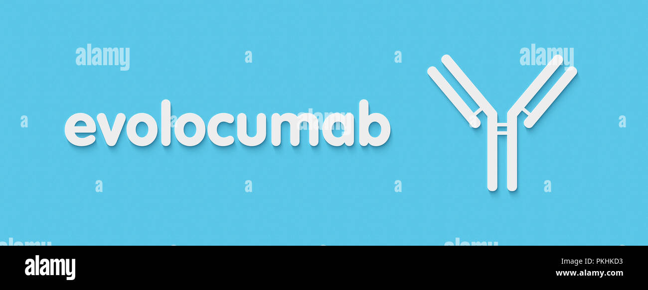 Evolocumab anticorpo monoclonale farmaco. Obiettivi PCSK9 ed è utilizzato nel trattamento di ipercolesterolemia. Nome generico e anticorpo stilizzata rappresentanouna Foto Stock