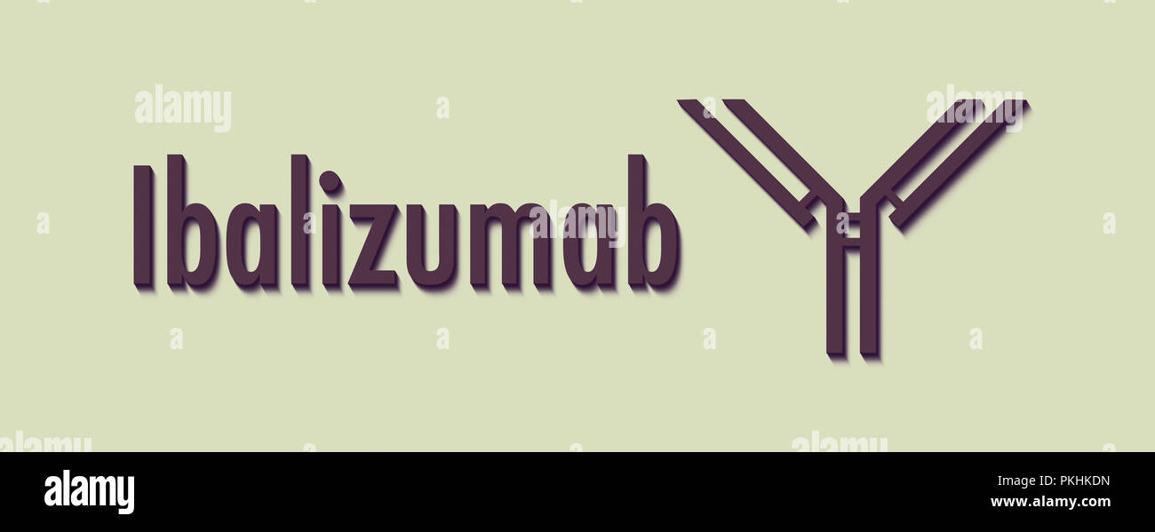 Ibalizumab anticorpo monoclonale farmaco. Usato nel trattamento delle infezioni da HIV. Nome generico e stilizzata rappresentazione di anticorpo. Foto Stock