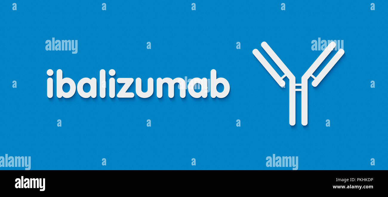 Ibalizumab anticorpo monoclonale farmaco. Usato nel trattamento delle infezioni da HIV. Nome generico e stilizzata rappresentazione di anticorpo. Foto Stock