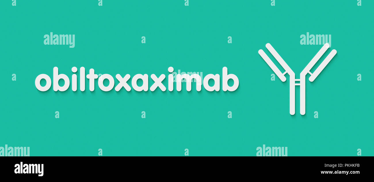 Obiltoxaximab anticorpo monoclonale farmaco. Gli obiettivi di antigene protettivo di Bacillus anthracis ed è usato per il trattamento del carbonchio. Nome generico e sty Foto Stock