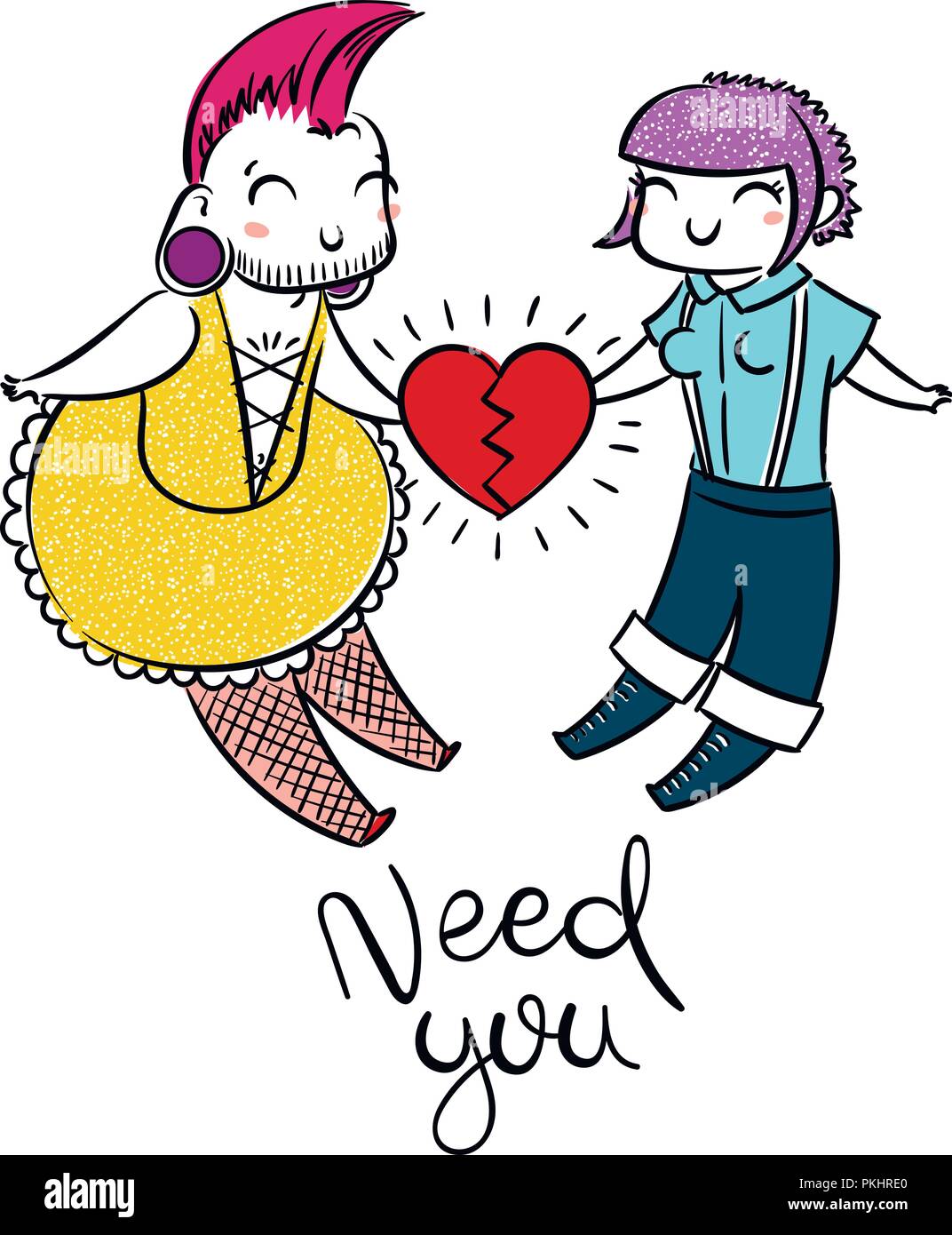 Hanno Bisogno Di Voi Carino Freaks Nell Amore Sesso Queer Cross Dressing Punk Goth Pelle Illustrazione Vettoriale Per Stampe Barzellette s Immagine E Vettoriale Alamy