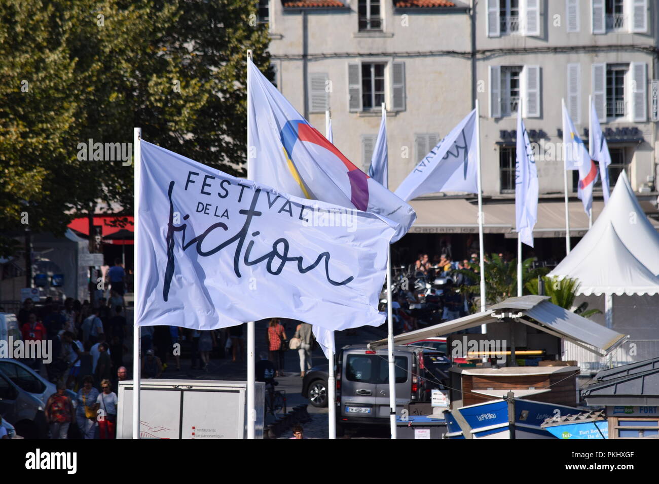La fiction festival di La Rochelle, Francia, è un gioco progettato per introdurre i professionisti e il pubblico per le nuove creazioni TV della stagione. Foto Stock