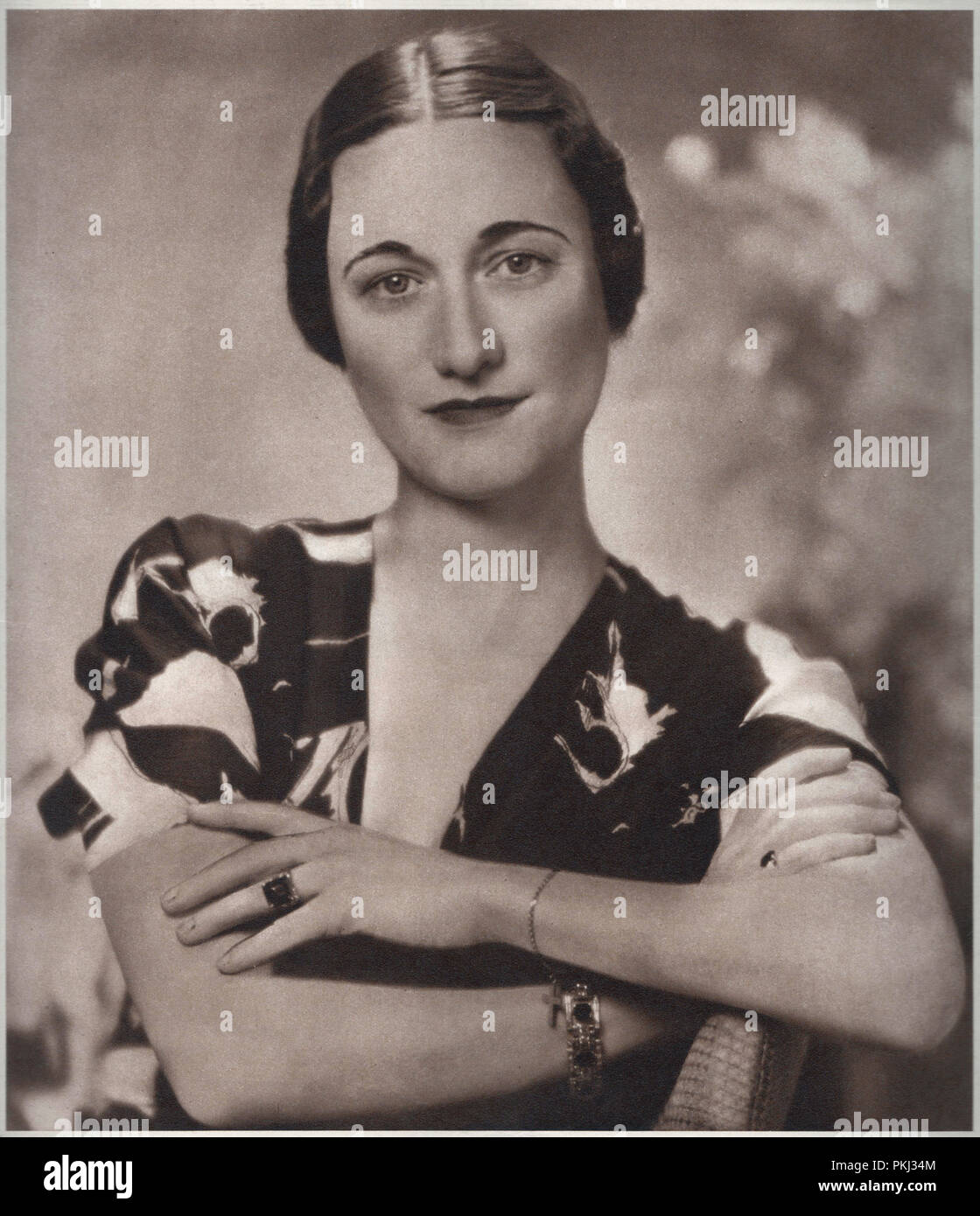 Wallis Simpson la socialita americana nacque Bessie Wallis Warfield a Square Cottage, Blue Ridge Summit, Pennsylvania, USA e due volte divorziata andò in sposa con Edward l'ottavo che abdicò al trono britannico nel 1937 Foto Stock
