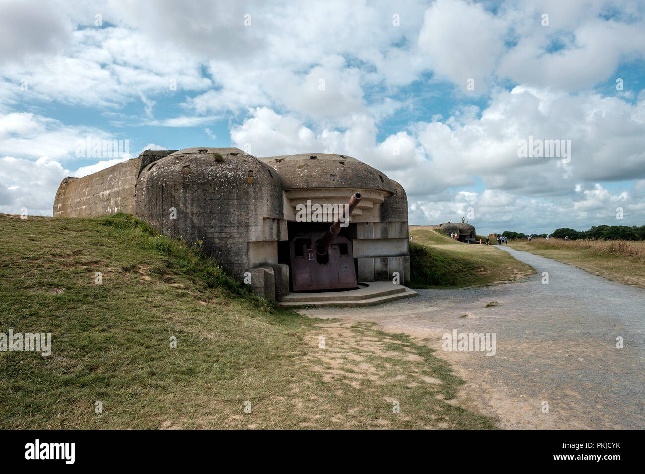 La Seconda Guerra Mondiale la pistola batteria in Normandia, Francia Foto Stock