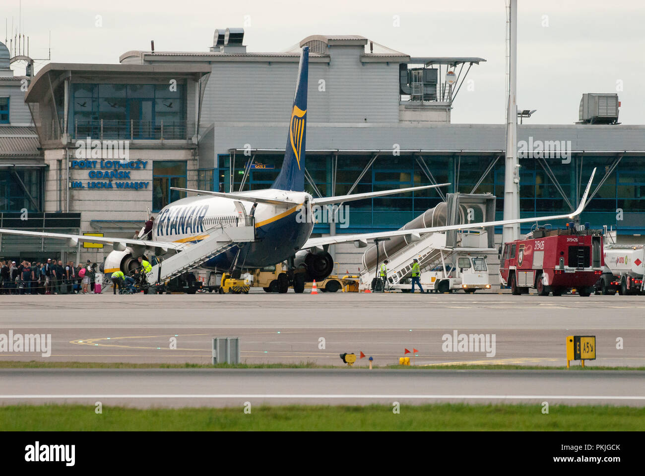 Compagnia aerea a basso costo Ryanair aeromobili Boeing 737-800 in Gdansk, Polonia. 12 settembre 2018 © Wojciech Strozyk / Alamy Stock Photo.Caption locale *** Foto Stock
