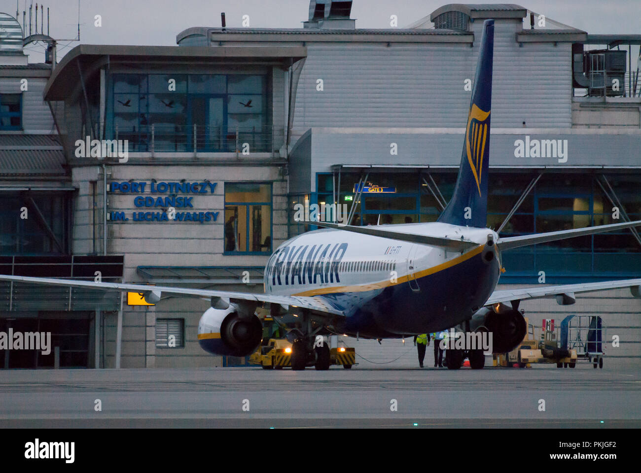 Compagnia aerea a basso costo Ryanair aeromobili Boeing 737-800 in Gdansk, Polonia. 12 settembre 2018 © Wojciech Strozyk / Alamy Stock Photo.Caption locale *** Foto Stock