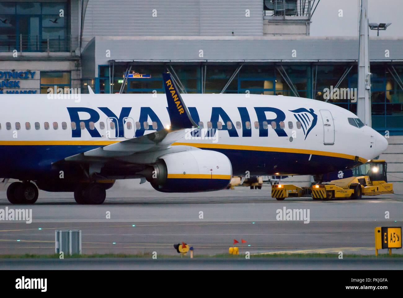 Compagnia aerea a basso costo Ryanair aeromobili Boeing 737-800 in Gdansk, Polonia. 12 settembre 2018 © Wojciech Strozyk / Alamy Stock Photo.Caption locale *** Foto Stock