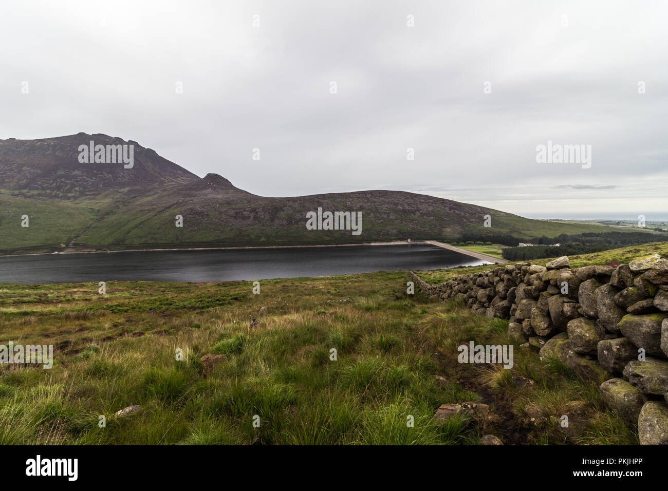 Silent Valley serbatoio con Wee Binnian e Slieve Binnian dietro. Mourne Mountains, County Down, N.Irlanda. Foto Stock