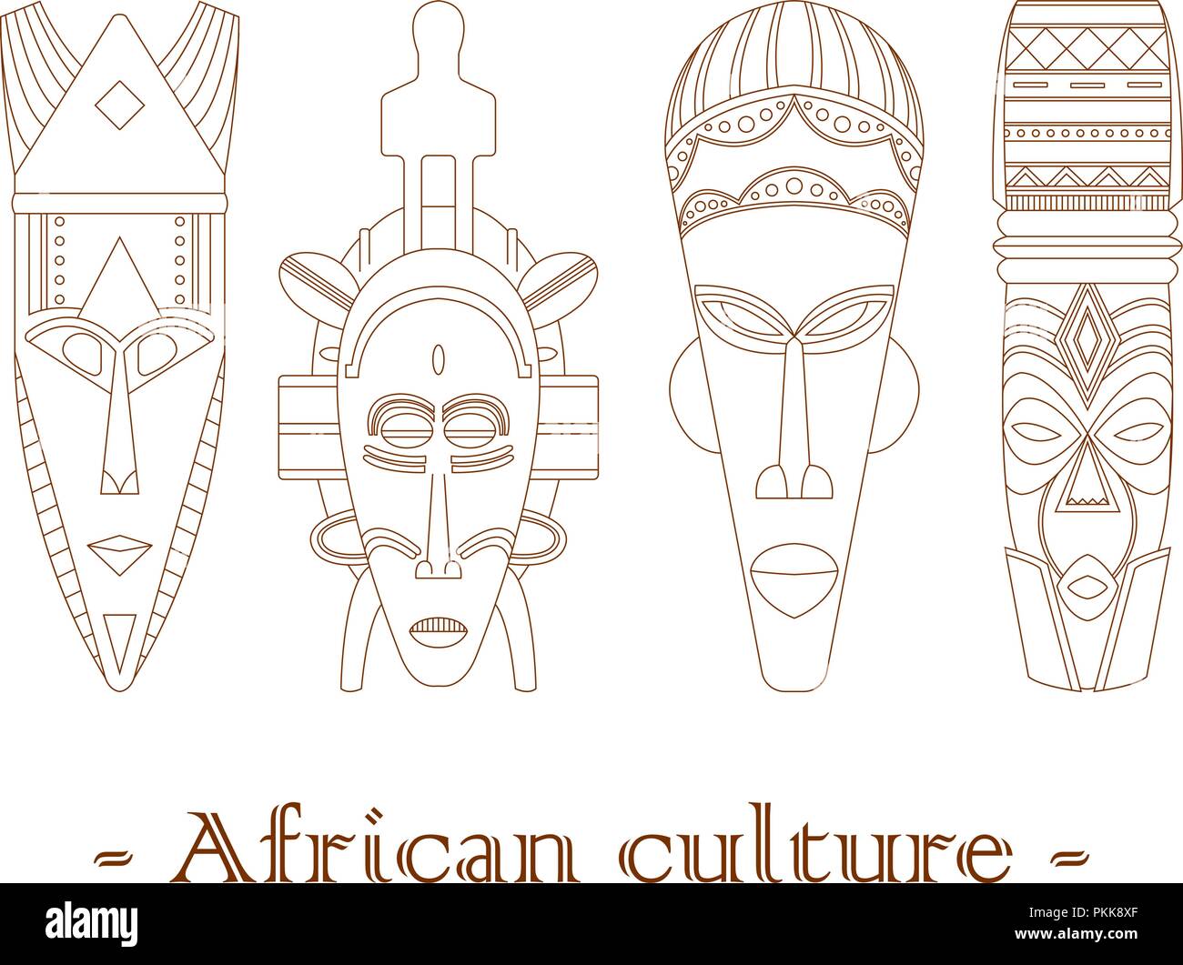 Set di quattro tradizionali maschere africane su uno sfondo bianco Immagine  e Vettoriale - Alamy