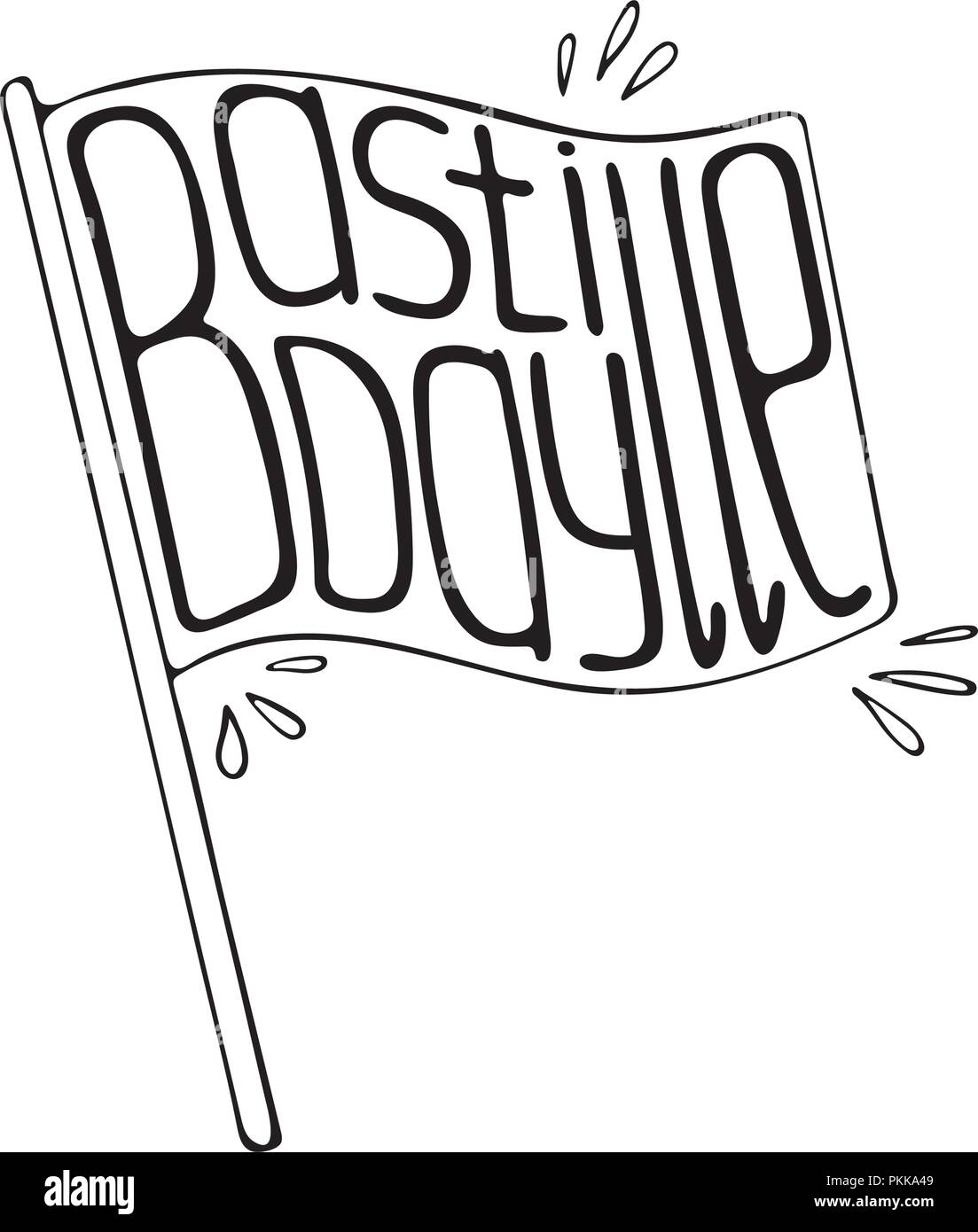 Illustrazione unica con un disegnati a mano di scritte per il giorno della Bastiglia. Bandiera. Giugno 14. Illustrazione Vettoriale