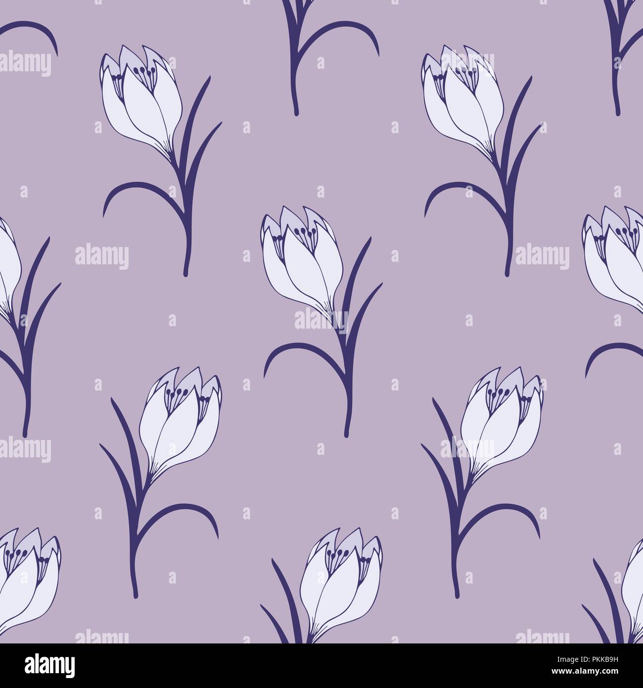 Fiore delicato schema senza giunture di Lilla di crochi. Illustrazione Vettoriale