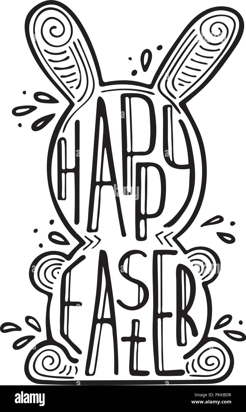 Lepre di pasqua con un lettering creativo all'interno. Scarabocchi. Illustrazione Vettoriale