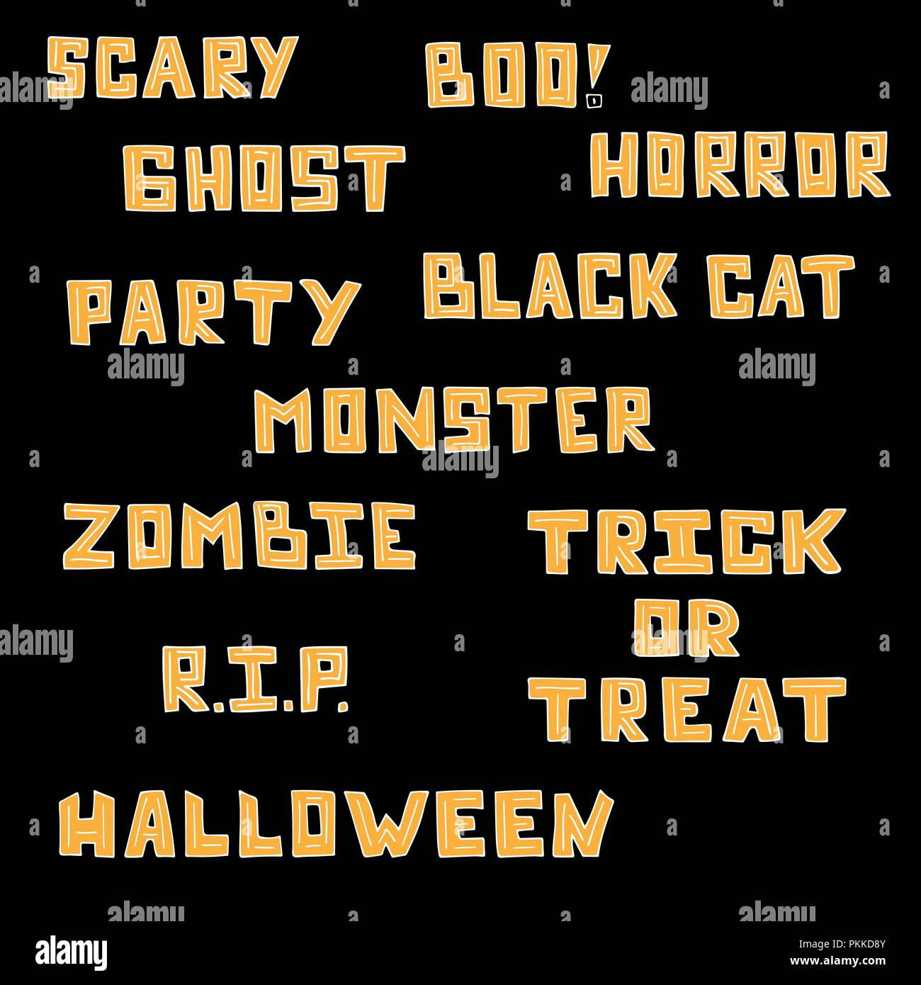 Un set di disegnati a mano di scritte per una festa di Halloween. Illustrazione Vettoriale