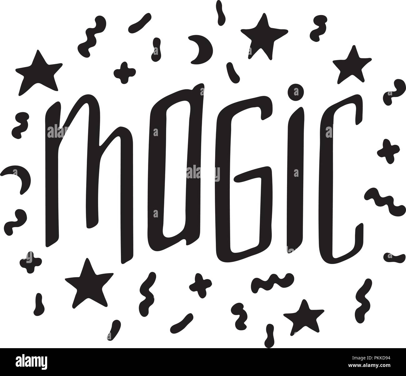 Unici disegnati a mano lettering con scarabocchi - Magic. Illustrazione Vettoriale