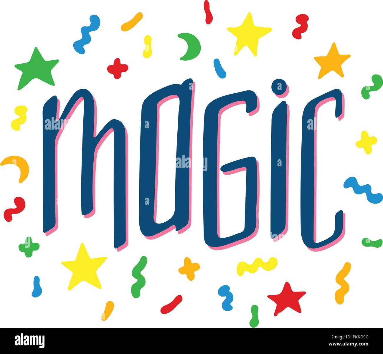 Unici disegnati a mano lettering con scarabocchi - Magic. Illustrazione Vettoriale
