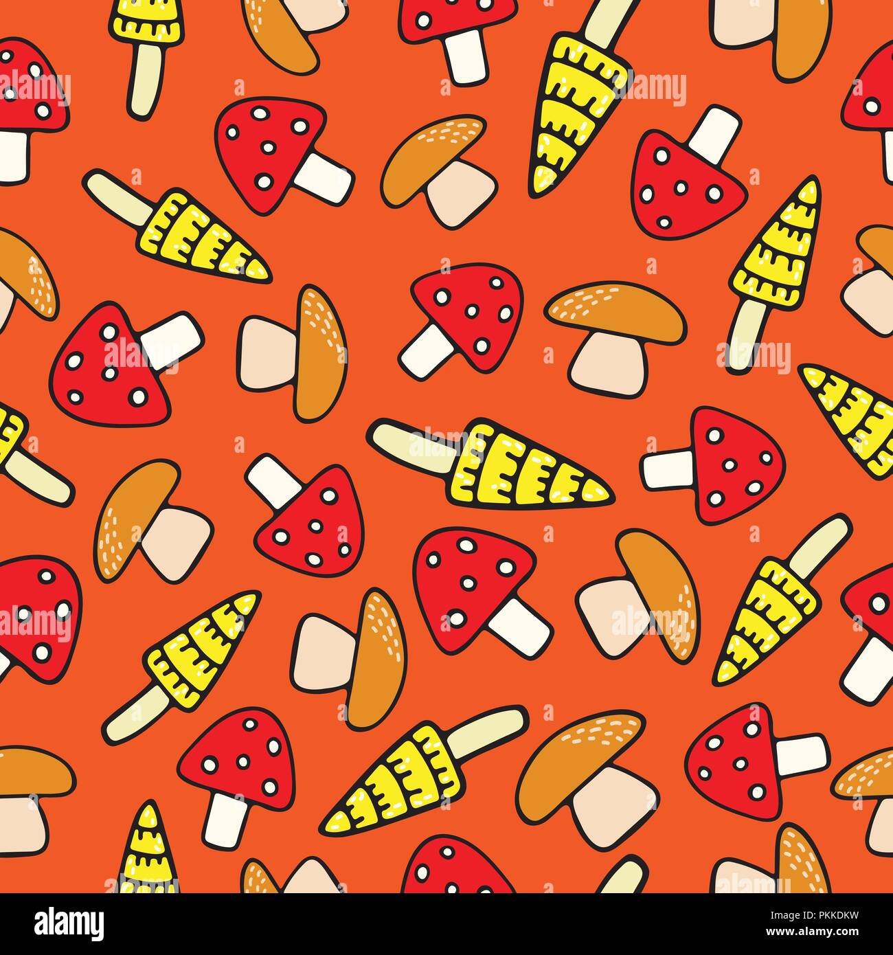 Modello senza cuciture con grazioso disegnati a mano i funghi. Illustrazione Vettoriale