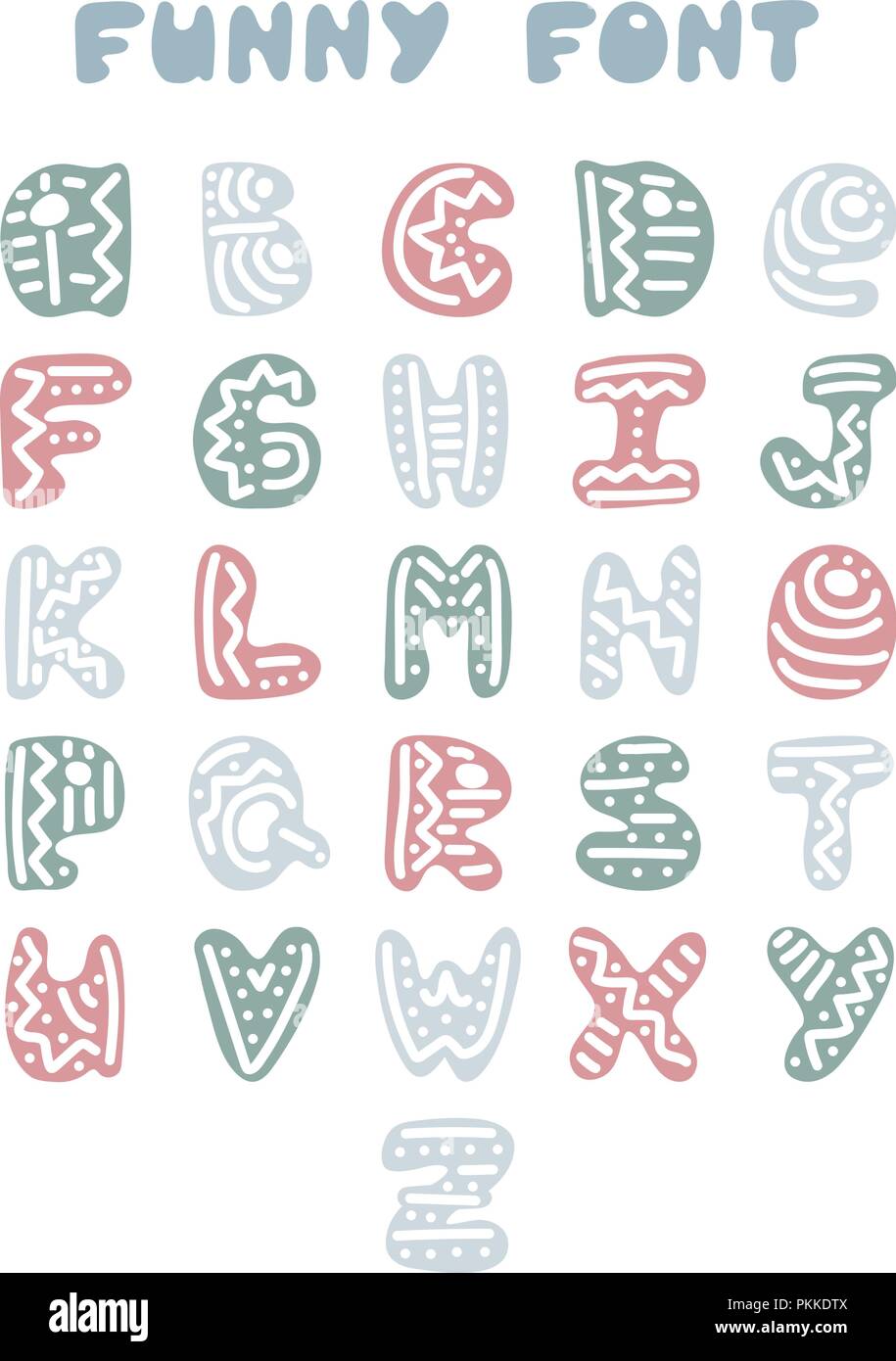 Funny disegnati a mano alfabeto inglese. Illustrazione Vettoriale