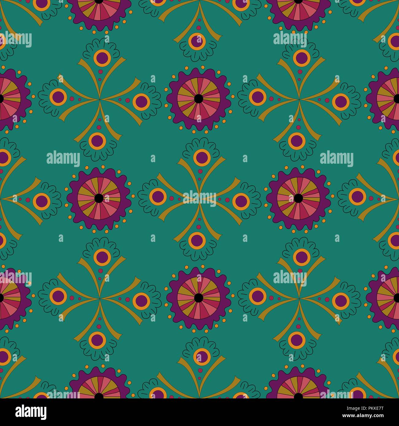 Incredibile seamless pattern a sfondo verde. Illustrazione Vettoriale