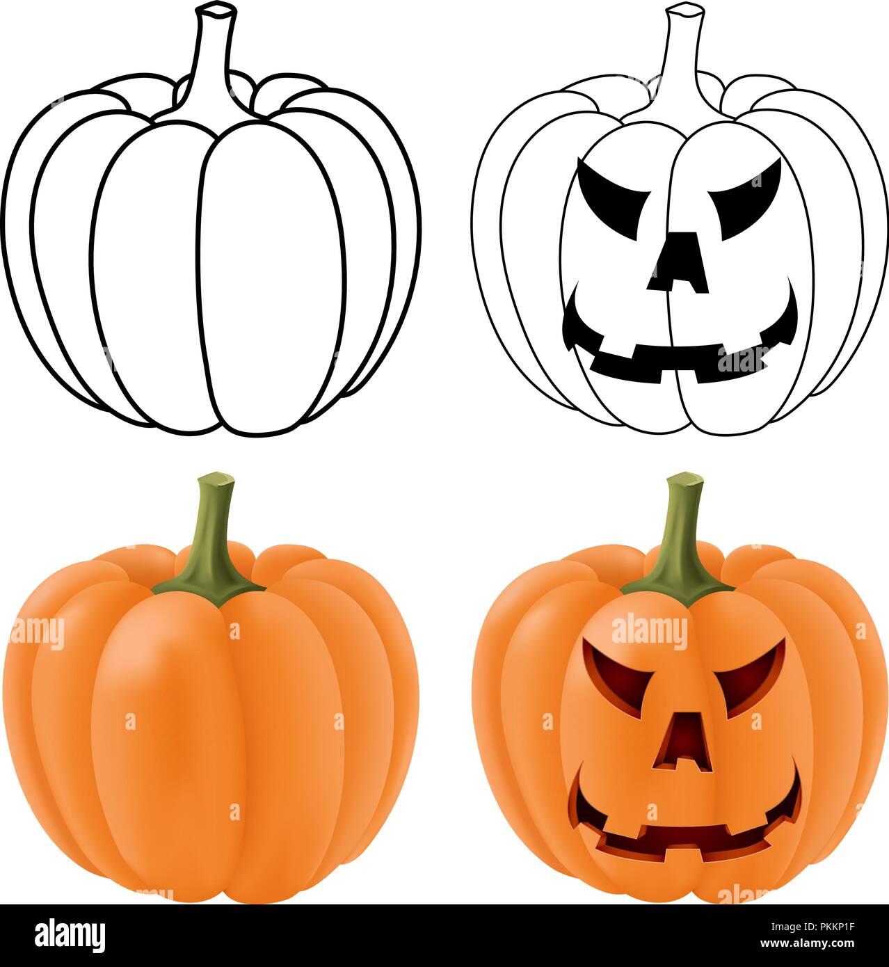 Zucche di Halloween. Orange 3d illustrazione e disegno di contorno Illustrazione Vettoriale