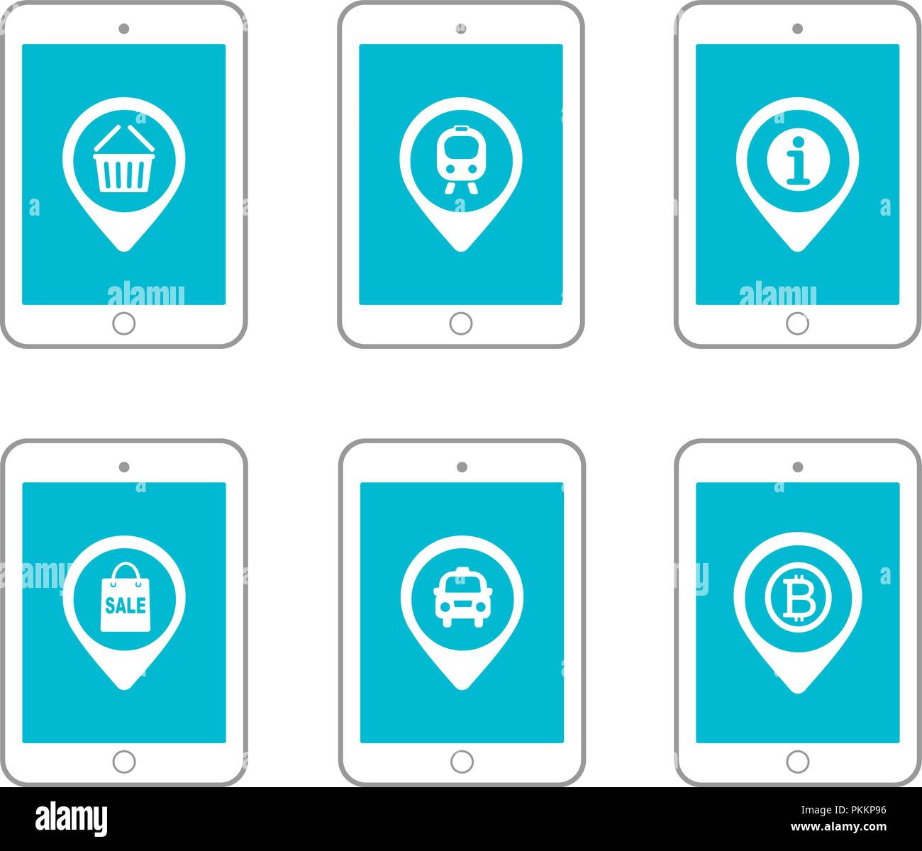 Imposta icona compresse e gadget con display touch-screen. Posizione imposta illustrazione 10 Illustrazione Vettoriale