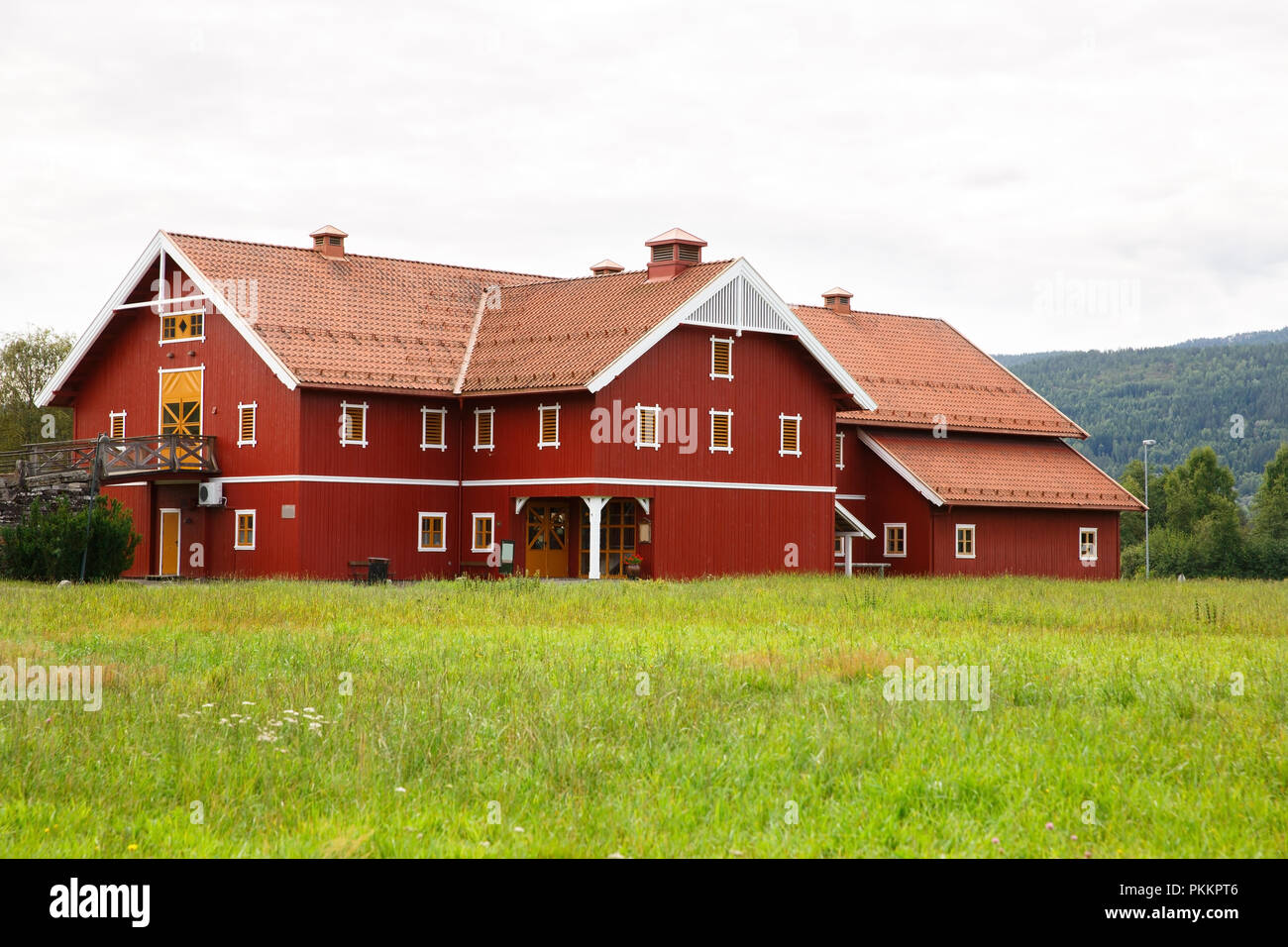 Grande casa di villaggio in Norvegia. Foto Stock