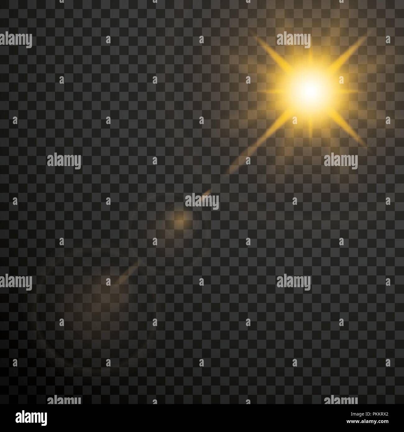 Lente trasparente flares candelette di effetto di luce. Star burst con brillantini Gold. Illustrazione Vettoriale