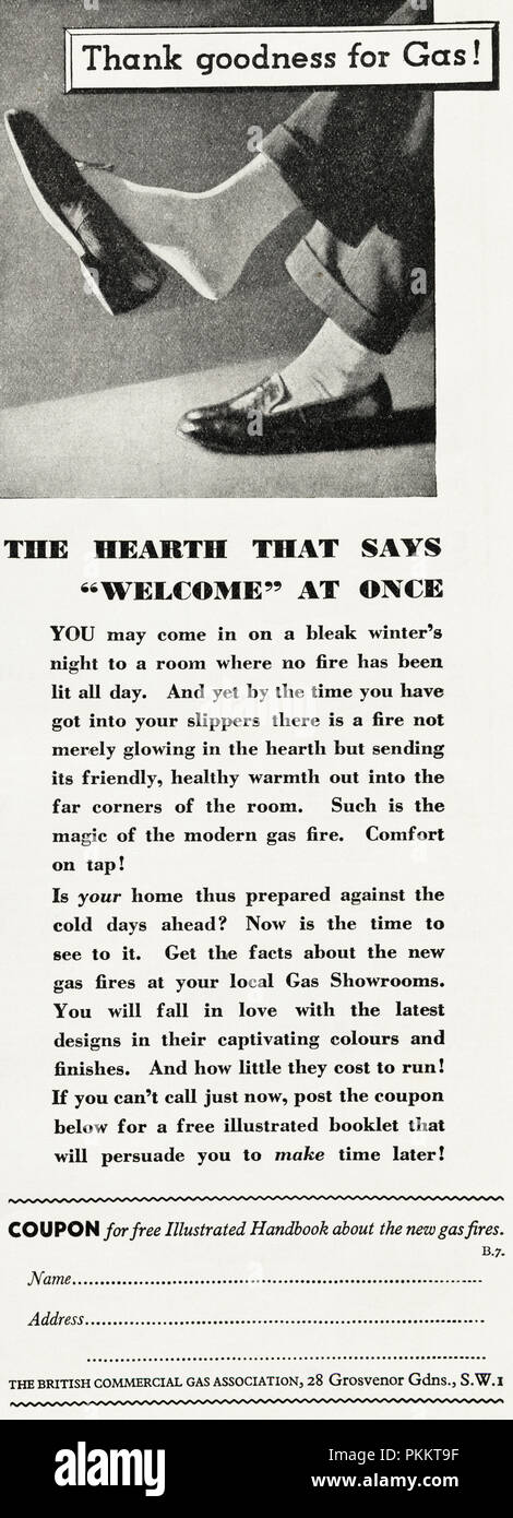 1930s vecchio vintage originale pubblicità pubblicità della British Gas commerciale Associazione in rivista inglese circa 1932 Foto Stock