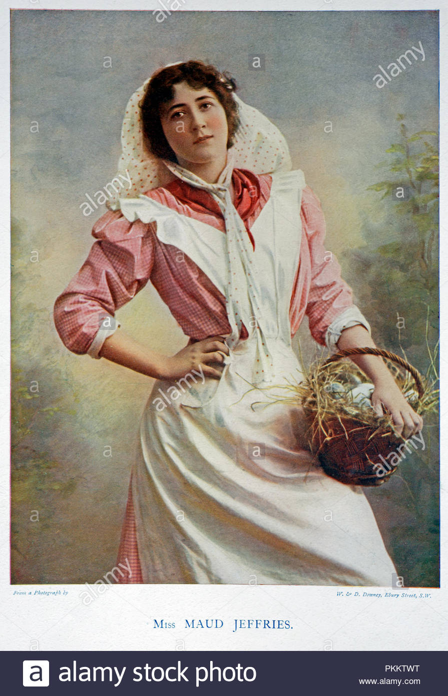 Maud Jeffries ritratto, 1869 - 1946 era un'attrice americana. Un argomento popolare per una vasta gamma di teatrale post-cards e studio fotografie, ella è stata notata per la sua altezza, voce, presenza, grazioso figura, caratteristiche interessanti, occhi espressivi e bella faccia, Illustrazione a colori dal 1899. Foto Stock