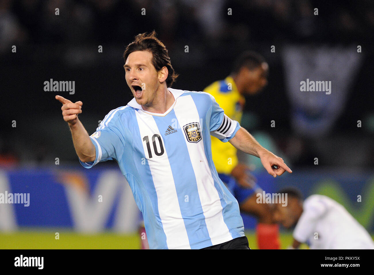 Lionel Messi (Argentina) celebra il suo obiettivo per la squadra nazionale di argentina Foto Stock