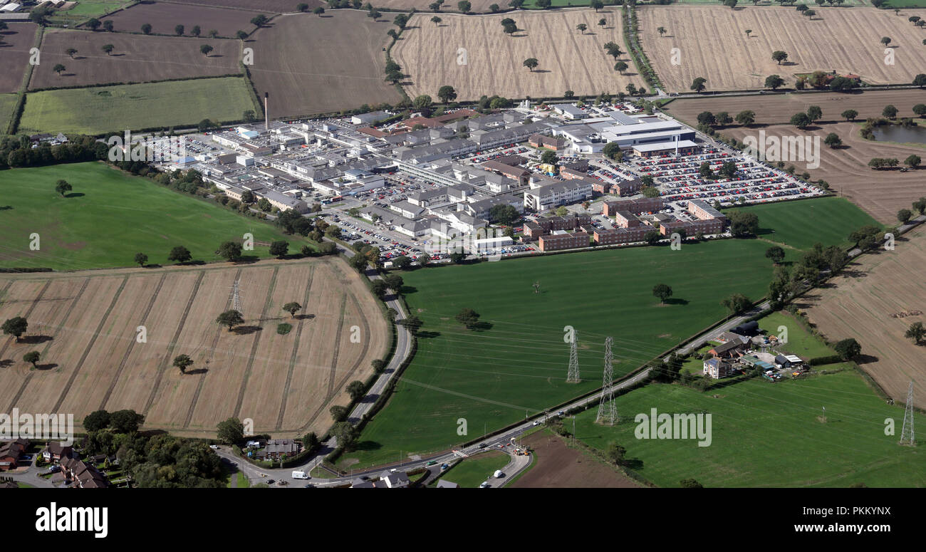 Vista aerea di Leighton Hospital, Crewe, Cheshire Foto Stock