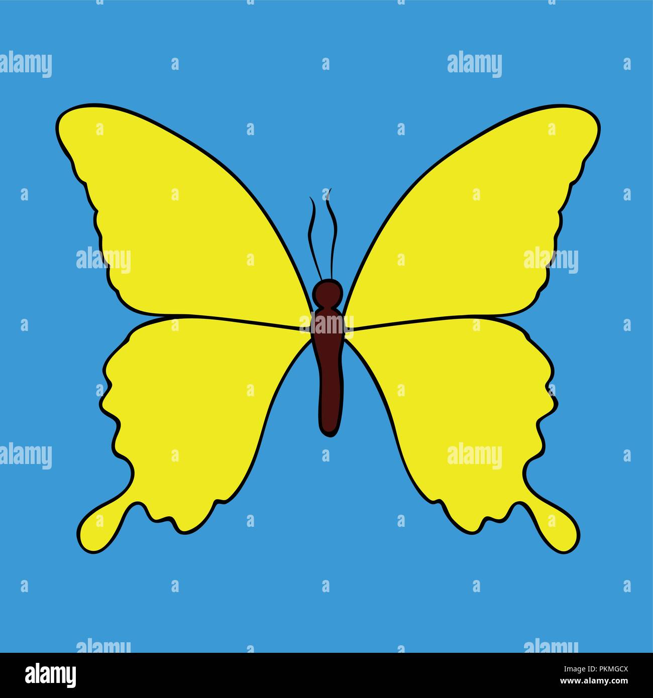 Giallo farfalla isolata su uno sfondo blu illustrazione vettoriale EPS10 Illustrazione Vettoriale
