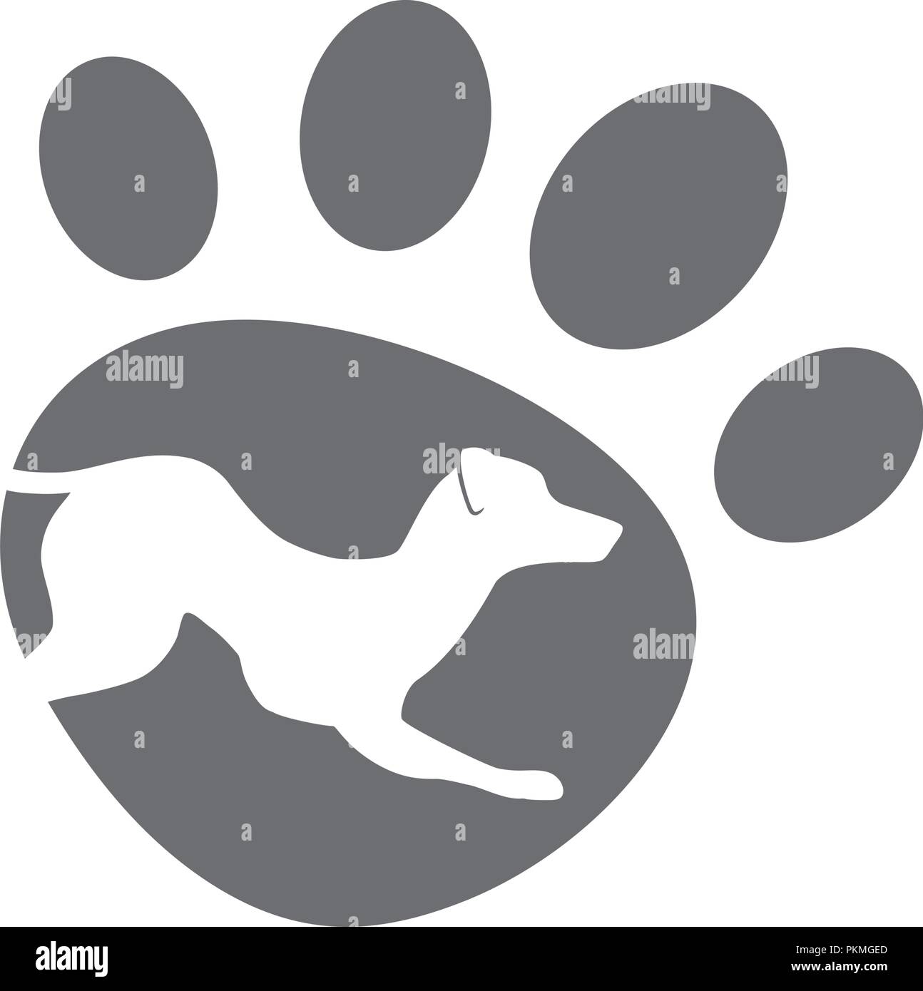 Giocoso silhouette del cane in cani paw stampa illustrazione vettoriale Illustrazione Vettoriale